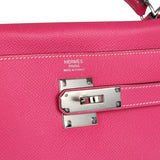 Pre-owned Hermes Kelly Retourne 32 Rose Tyrien Candy Epsom Palladium Hardware