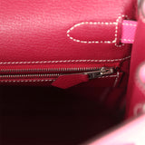 Pre-owned Hermes Kelly Retourne 32 Rose Tyrien Candy Epsom Palladium Hardware