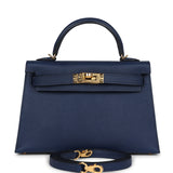 Pre-owned Hermes Kelly Sellier 20 Bleu Navy Epsom Gold Hardware