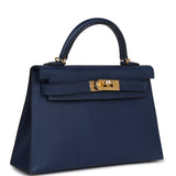 Pre-owned Hermes Kelly Sellier 20 Bleu Navy Epsom Gold Hardware