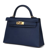 Pre-owned Hermes Kelly Sellier 20 Bleu Navy Epsom Gold Hardware