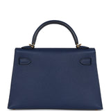 Pre-owned Hermes Kelly Sellier 20 Bleu Navy Epsom Gold Hardware