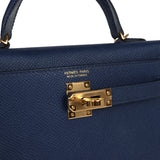 Pre-owned Hermes Kelly Sellier 20 Bleu Navy Epsom Gold Hardware