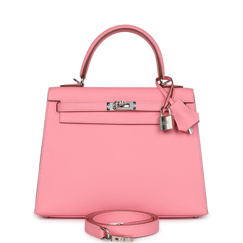 Pre-owned Hermes Kelly Sellier 25 Rose Confetti Epsom Palladium Hardware