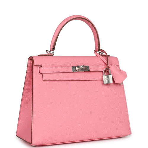 Pre-owned Hermes Kelly Sellier 25 Rose Confetti Epsom Palladium Hardware