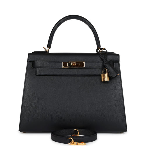 Pre-owned Hermes Kelly Sellier 28 Black Epsom Gold Hardware