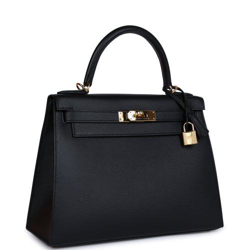 Pre-owned Hermes Kelly Sellier 28 Black Epsom Gold Hardware