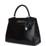 Vintage Hermes Kelly Sellier 28 Black Box Palladium Hardware