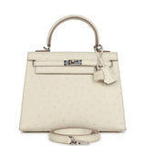 Hermes Kelly Sellier 25 Beton Ostrich Palladium Hardware