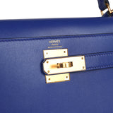 Hermes Kelly Sellier 28 Bleu Electric Tadelakt Gold Hardware