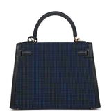 Hermes Quadrille Kelly Sellier 25 Black Swift and Bleu Saphir Toile Gold Hardware