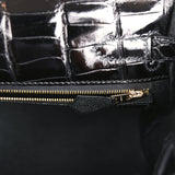 Hermes Kelly Sellier 32 Black Shiny Porosus Crocodile Gold Hardware