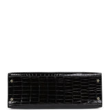 Hermes Kelly Sellier 32 Black Shiny Porosus Crocodile Gold Hardware