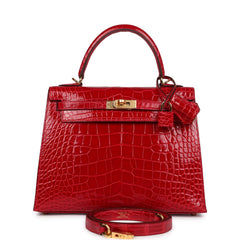 Hermes Kelly Sellier 25 Braise Shiny Alligator Mississippiensis Gold Hardware