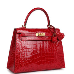 Hermes Kelly Sellier 25 Braise Shiny Alligator Mississippiensis Gold Hardware