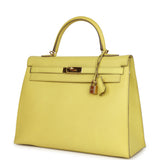 Pre-owned Hermes Kelly Sellier 35 Soufre Epsom Gold Hardware