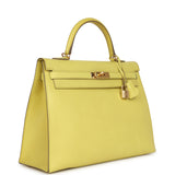 Pre-owned Hermes Kelly Sellier 35 Soufre Epsom Gold Hardware