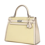 Hermes Kelly Sellier 28 Nata Swift and Jaune Citron Toile H Canvas Palladium Hardware