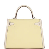 Hermes Kelly Sellier 28 Nata Swift and Jaune Citron Toile H Canvas Palladium Hardware