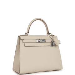 Hermes Kelly Sellier 28 Craie Epsom Palladium Hardware
