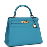 Pre-owned Hermes Kelly Retourne 28 Turquoise Togo Gold Hardware