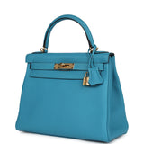 Pre-owned Hermes Kelly Retourne 28 Turquoise Togo Gold Hardware