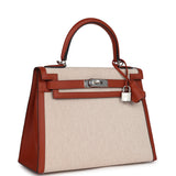 Hermes Kelly Sellier 28 Cuivre Swift and Ecru Toile H Palladium Hardware