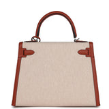 Hermes Kelly Sellier 28 Cuivre Swift and Ecru Toile H Palladium Hardware