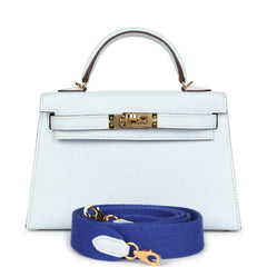 Pre-owned Hermes Kelly Sellier 20 Bleu Brume Chevre Gold Hardware