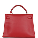 Vintage Hermes Kelly Retourne 32 Rouge Vif Ardennes Gold Hardware