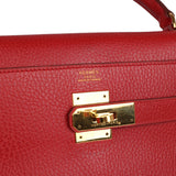 Vintage Hermes Kelly Retourne 32 Rouge Vif Ardennes Gold Hardware