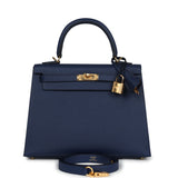 Hermes Kelly Sellier 25 Bleu Navy Epsom Gold Hardware