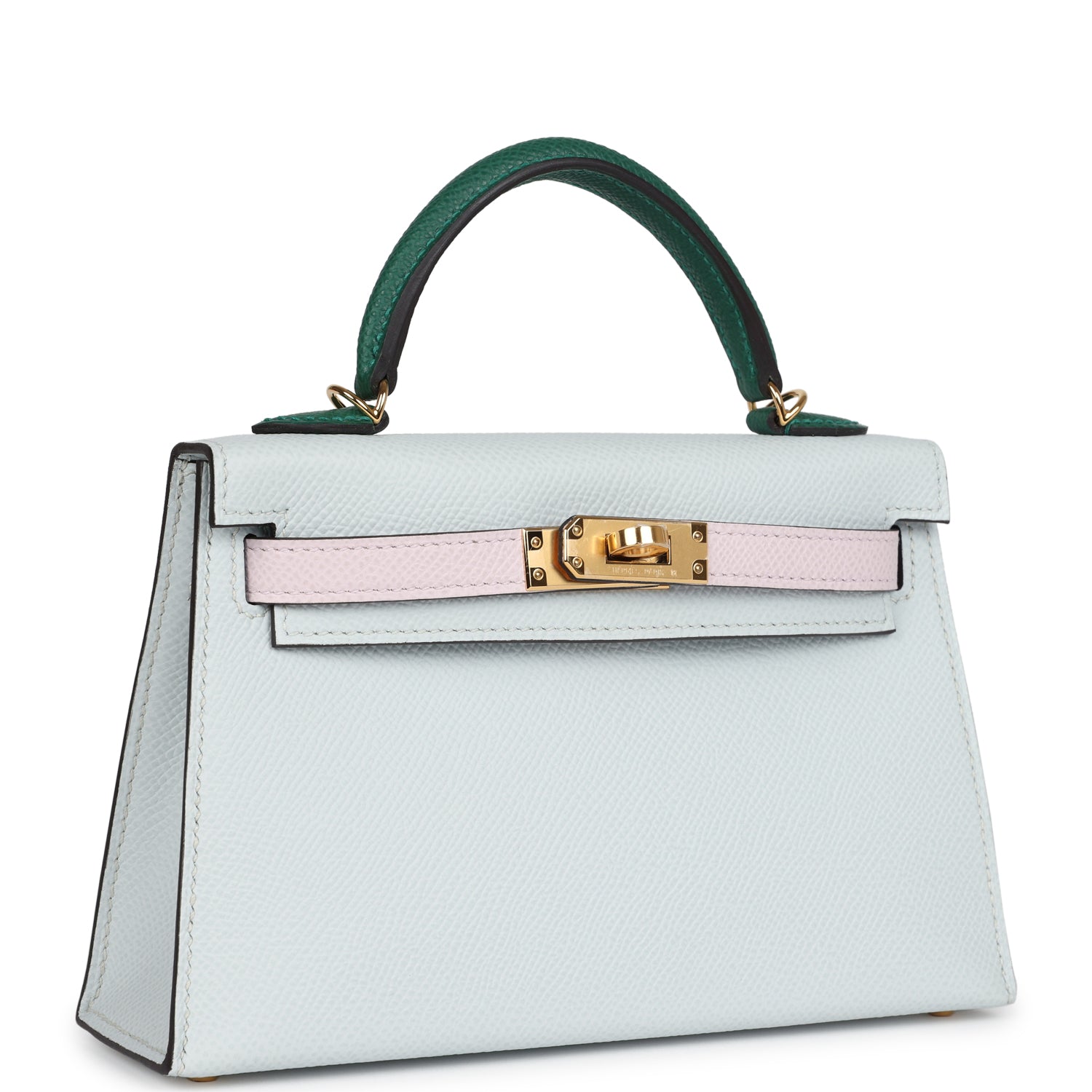 Hermes Kelly Sellier 20 Tri-color Gris Platine, Mauve Pale, Vert Moyen