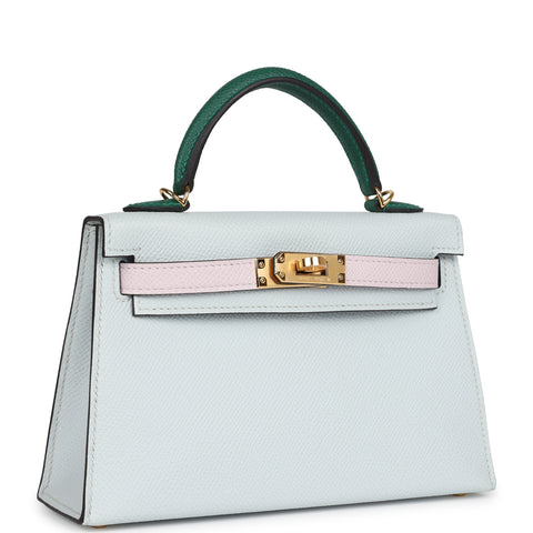 Hermes Kelly Sellier 20 Tri-color Gris Platine, Mauve Pale and Vert Moyen Epsom Gold Hardware