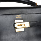 Vintage Hermes Kelly Retourne 32 Black Box Gold Hardware