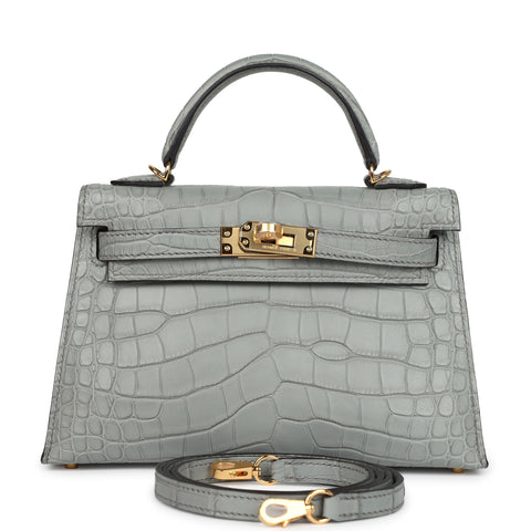 Hermes Kelly Sellier 20 Gris Ciment Matte Alligator Gold Hardware