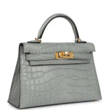 Hermes Kelly Sellier 20 Gris Ciment Matte Alligator Gold Hardware