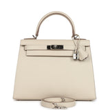 Pre-owned Hermes Kelly Sellier 28 Craie Epsom Palladium Hardware