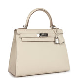 Pre-owned Hermes Kelly Sellier 28 Craie Epsom Palladium Hardware