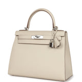 Pre-owned Hermes Kelly Sellier 28 Craie Epsom Palladium Hardware