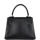 Vintage Hermes Kelly Sellier 20 Black Varanus Salvator Lizard Gold Hardware