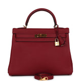 Pre-owned Hermes Kelly Retourne 32 Rouge Grenat Clemence Gold Hardware