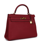 Pre-owned Hermes Kelly Retourne 32 Rouge Grenat Clemence Gold Hardware