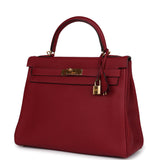 Pre-owned Hermes Kelly Retourne 32 Rouge Grenat Clemence Gold Hardware