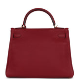 Pre-owned Hermes Kelly Retourne 32 Rouge Grenat Clemence Gold Hardware