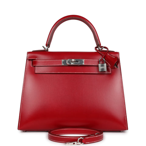 Hermes Kelly Sellier 28 Rouge Piment Box Palladium Hardware