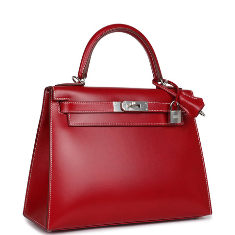 Hermes Kelly Sellier 28 Rouge Piment Box Palladium Hardware