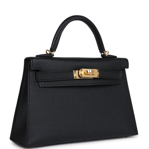 Hermes Kelly Sellier 20 Black Epsom Gold Hardware