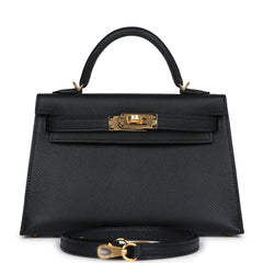 Hermes Kelly Sellier 20 Black Epsom Gold Hardware
