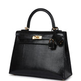 Hermes Kelly Sellier 25 Black Varanus Niloticus Lizard Gold Hardware